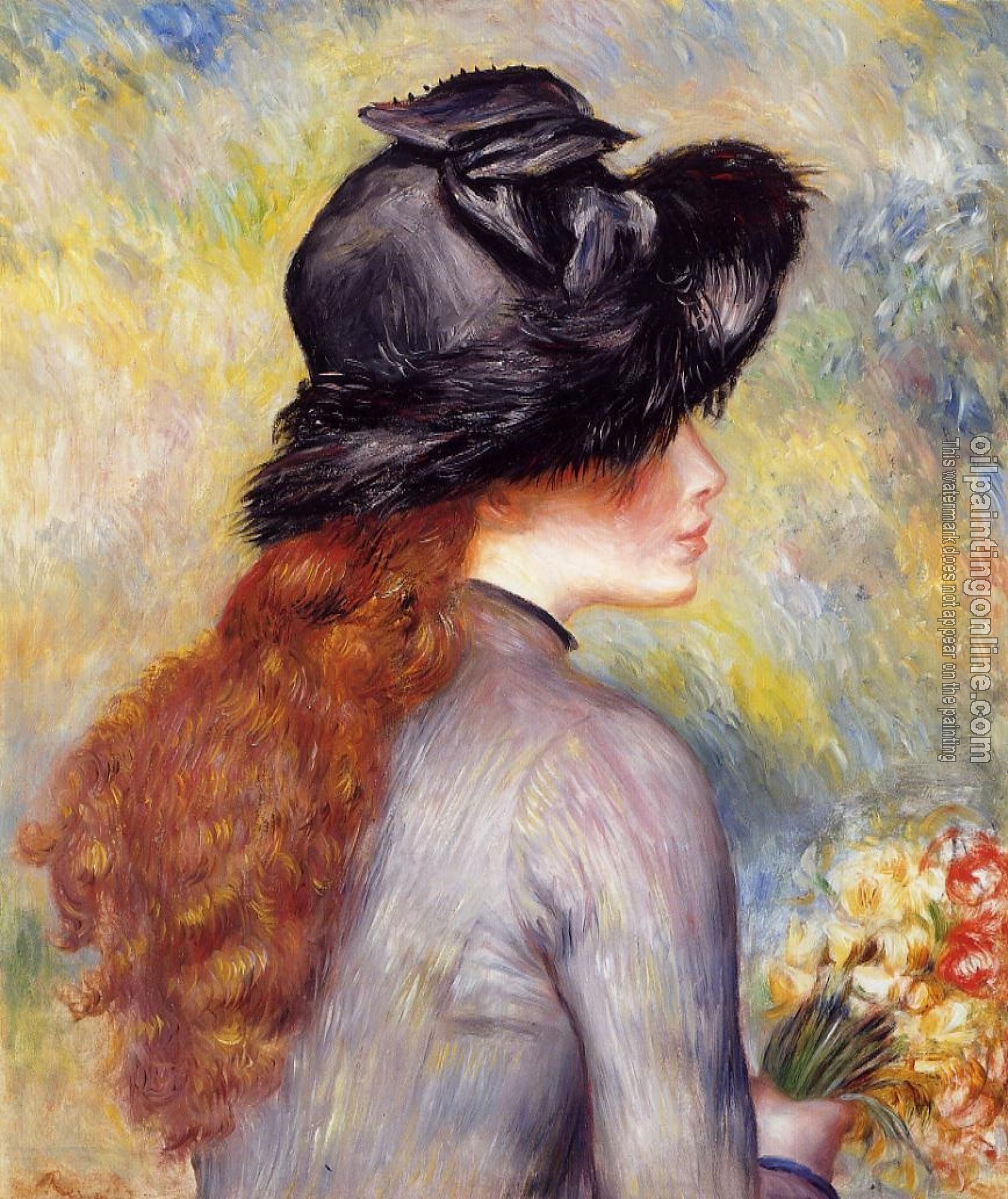 Renoir, Pierre Auguste - Young Girl Holding at Bouquet of Tulips